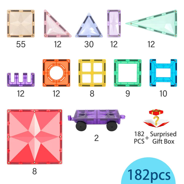 MNTL 182 PCS Mega Set with Surprise Gift Box Magnetic Tiles