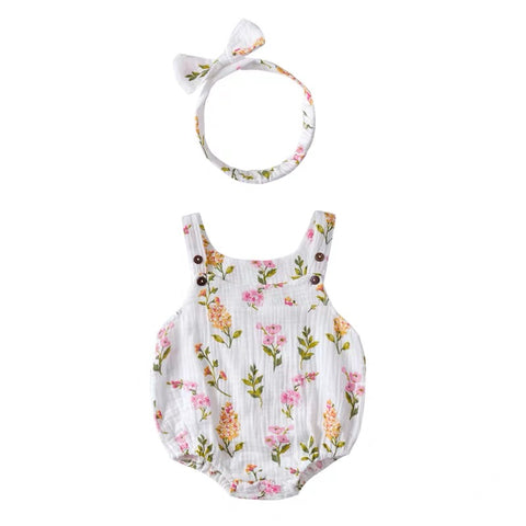 Val Summer Floral Sleeveless Baby Romper
