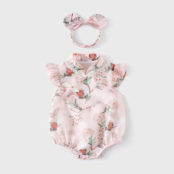 Jolynn Sweet Floral Oriental Romper - Size 90