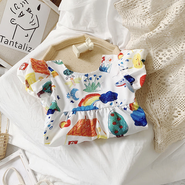 Gemma Doodle Puff-Sleeve Dress