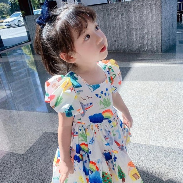 Gemma Doodle Puff-Sleeve Dress